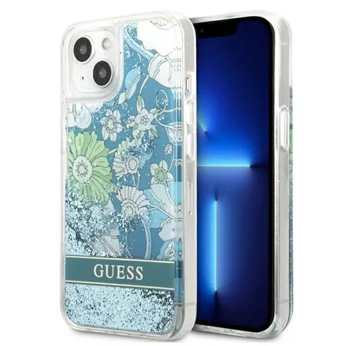 Etui Guess Flower Liquid Glitter na iPhone 13 mini - zielone na Arena.pl