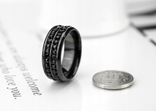 OBRĄCZKA CZARNA STAL JUBILERSKA KRYSZTAŁKI 16 na Arena.pl