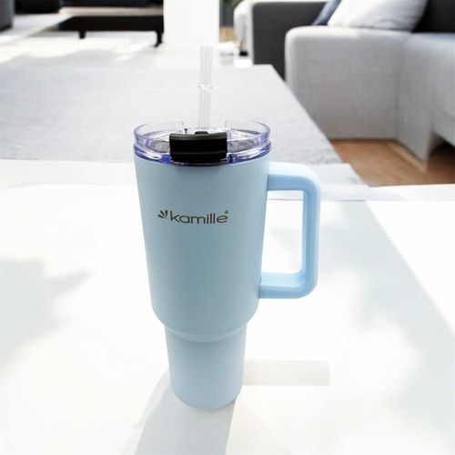 stalowy kubek termiczny termos 1200ml z rączką i słomką km-2174 na Arena.pl