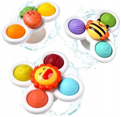 FIDGET SPINNER Z PRZYSSAWKĄ SENSORYCZNĄ KĄPIEL PREZENT GRZECHOTKA 3 SZTUKI na Arena.pl