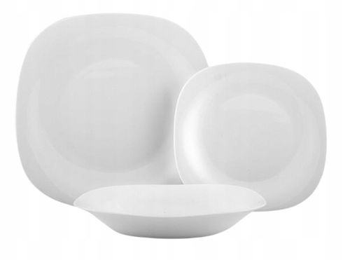 Serwis obiadowy na 12 osób kwadratowy do zmywarki biały 36e szkło hartowane na Arena.pl