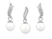 Elegancki rodowany srebrny komplet z perłami i cyrkoniami perła perły krople cyrkonie srebro 925 Z1113Z