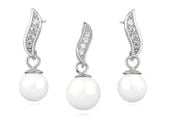 Elegancki rodowany srebrny komplet z perłami i cyrkoniami perła perły krople cyrkonie srebro 925 Z1113Z