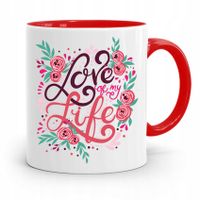 Kubek Czerwony Na Walentynki Love My Life Prezent Z Nadrukiem Ze Zdjęciem