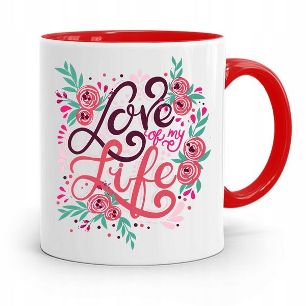 Kubek Czerwony Na Walentynki Love My Life Prezent Z Nadrukiem Ze Zdjęciem zdjęcie 1