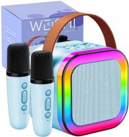 2X ZESTAW KARAOKE DLA DZIECI GŁOŚNIK BLUETOOTH USB LED MIKROFON 2SZT PREZEN
