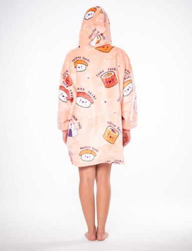 Gruba Bluza Koc 2w1 Oversize Ciepła Sherpa Kaptur Różowa w Sushi na Arena.pl