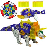 Dinobots 2w1 Dinozaur Pistolet na Strzałki Fioletowy Triceratops Tarcza