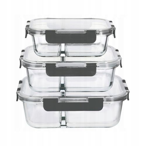 LUNCHBOX POJEMNIK SZKLANY NA ŻYWNOŚĆ ZESTAW 3SZT DWUKOMOROWE HERMETYCZNE na Arena.pl