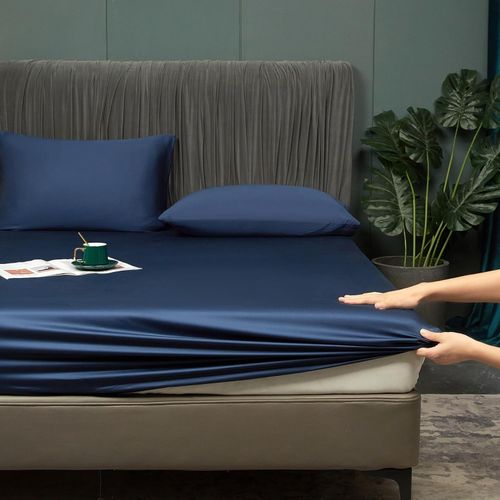 Prześcieradło z Gumką 140x200 Bambusowe Gładkie Oddychające Granatowe na Arena.pl
