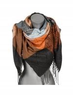 Versoli miękka i ciepła chusta krata frędzle krata jodełka czarny REC-74 6#