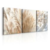 Obrazy Na Płótnie Set Do Salonu Trawa Pampasowa Bawełna Boho 90cm x 40cm