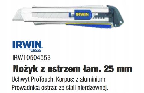 IRWIN NOŻYK PRO TOUCH 25mm OSTRZE ŁAMANE na Arena.pl