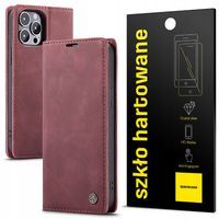 ETUI Z KLAPKĄ DO IPHONE 14 PRO MAX SKÓRZANE PORTFEL POKROWIEC + SZKŁO