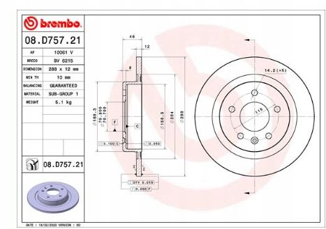 TARCZA HAM TYL 288X12 P BREMBO na Arena.pl