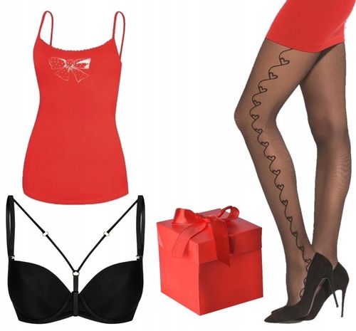 Zestaw na Walentynki gotowy PREZENT w pudełku Gatta rajstopy i koszulka 4-L na Arena.pl