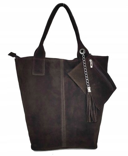 Zamszowa torebka shopper ciemna czekolada na Arena.pl