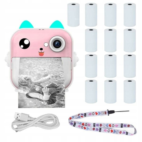 DRUKUŚ 2.0 Z APARATEM MINI DRUKARKA RÓŻOWY + 10 ROLEK SAMOPRZYLEPNYCH zdjęcie 1