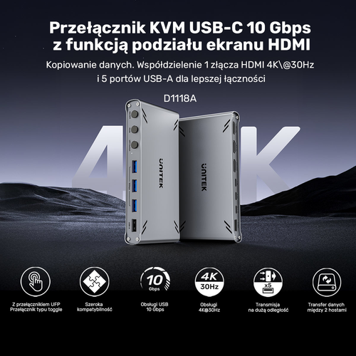 Unitek Przełącznik KVM USB-C 10Gbps z HDMI na Arena.pl
