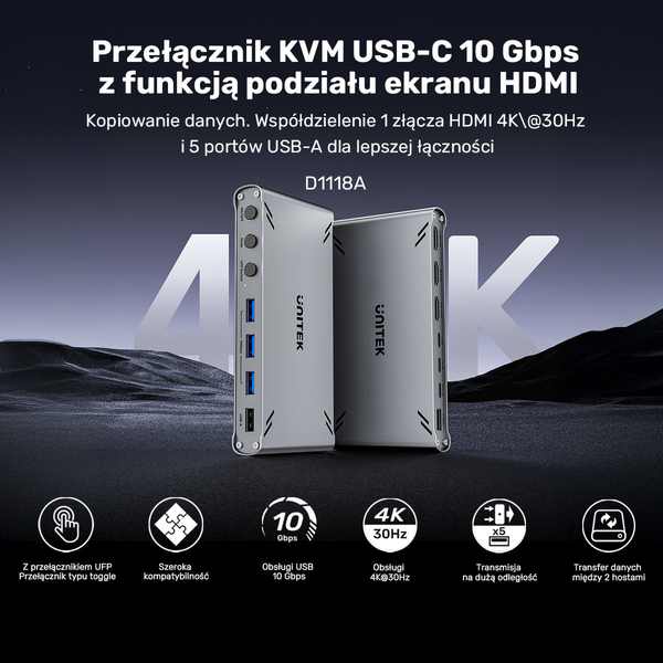 Unitek Przełącznik KVM USB-C 10Gbps z HDMI zdjęcie 7