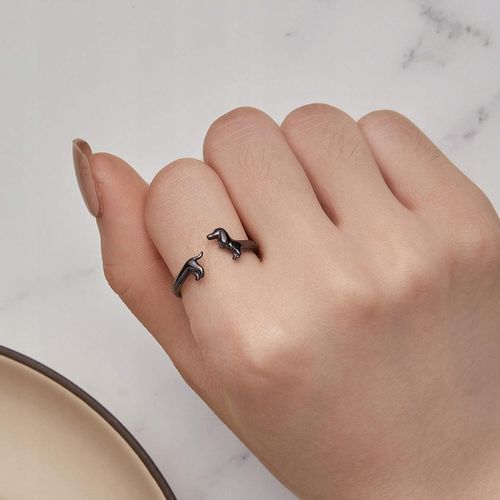 Pierścionek Srebrny 925 Regulowany Pies Jamnik Czarne Złoto Srebro 925 na Arena.pl