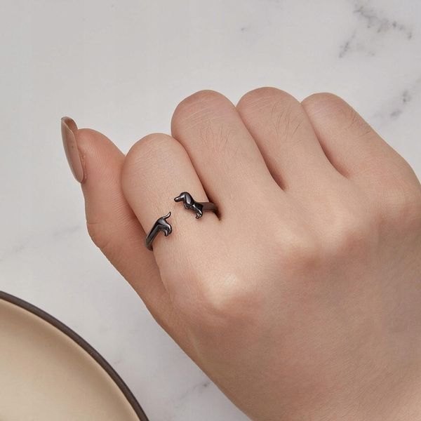 Pierścionek Srebrny 925 Regulowany Pies Jamnik Czarne Złoto Srebro 925 zdjęcie 8