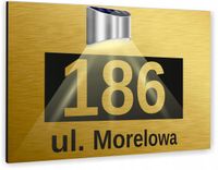 złota TABLICZKA podświetlana ADRESOWA numer domu dibond nierdzewna 40x30