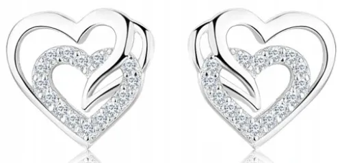 SREBRNE KOLCZYKI 925 WKRĘTKI SERCA DLA KOBIETY, KOLCZYKI SZTYFTY SREBRO 925 na Arena.pl