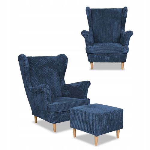 Zestaw wypoczynkowy uszak Bonito sofa fotele pufy Family Meble granatowy na Arena.pl