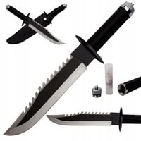 POTĘŻNY NÓŻ MYŚLIWSKI TAKTYCZNY WOJSKOWY SURVIVAL - RAMBO 2 SKÓRZANA