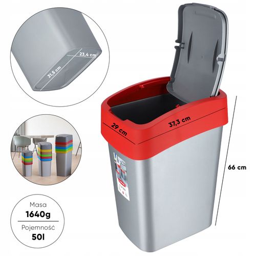 Curver Kosz Na Śmieci Pojemnik Biuro 50L Czerwony na Arena.pl
