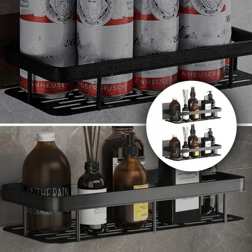 ZESTAW 2 SZT PÓŁKA ŁAZIENKOWA WISZĄCA METALOWA SAMOPRZYLEPNA CZARNA LOFT na Arena.pl