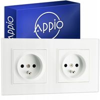 Kontakt BIAŁE GNIAZDKO ELEKTRYCZNE 2 z bolcem podwójne FI60 RAMKA SZKLANA