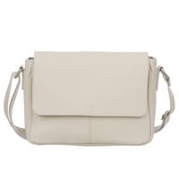 VERA PELLE torebka skórzana listonoszka z klapą i paskiem V556 kremowa