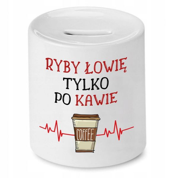 Skarbonka Dla Wędkarza Tylko Po Kawie Prezent Z Nadrukiem Ze Zdjęciem zdjęcie 1