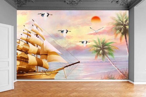 Fototapeta WIDOK ŻAGLOWKA PTAKI ZACHÓD SŁOŃCA na Arena.pl