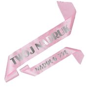 Szarfa jasnoróżowa z Twoim nadrukiem w kolorze srebrnym - przód + tył