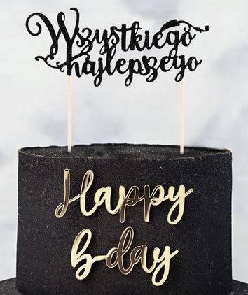 TOPPER NA TORT WSZYSTKIEGO NAJLEPSZEGO CZARNE BROKAT NA IMPREZĘ URODZINOWĄ na Arena.pl