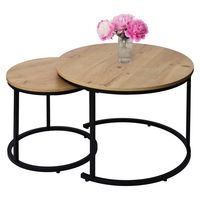 Nowoczesne stoliki kawowe okrągłe zestaw 2w1 ława stolik dąb antyczny jasny