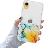 Etui iPhone XR marmur 3D silikonowe przezroczyste pomarańczowe