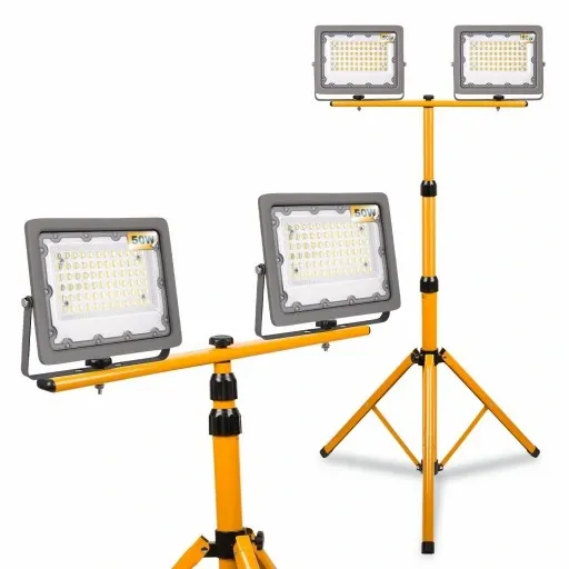 Halogen LED Statyw Stojak Budowlany Naświetlacz 2x50W /100W Przewód Mufa zdjęcie 7