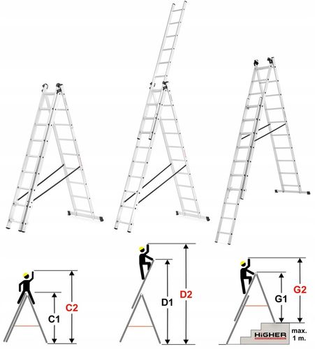 DRABINA ALUMINIOWA 3x10 HIGHER na schody + GRATIS na Arena.pl