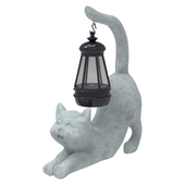 Figurka ogrodowa kot z lampką solarną dekoracja lampion żywica 20 cm