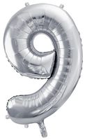 Balon foliowy Cyfra 9, 86cm, srebrny XL