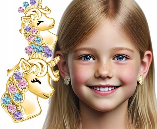 Srebrne kolczyki jednorożce wkrętki dla dziecka sztyfty srebro pozłacane na Arena.pl