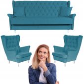 Zestaw mebli wypoczynkowych do salonu sofa 2 fotele NIEBIESKI Family Meble