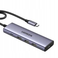 5w1 HUB adapter USB-C - USB-C PD / HDMI / 3x USB-A 3.0 - szary