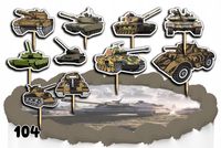 TOPPERY NA TORT OZDOBNE DEKORACJA ZESTAW - WOJSKO CZOŁG 10szt.
