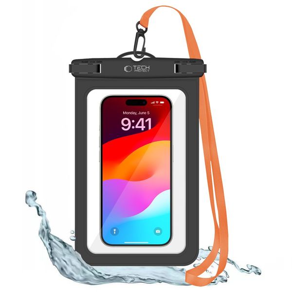 TECH-PROTECT UWC9 UNIVERSAL WATERPROOF CASE 8.9 INCH BLACK/ORANGE zdjęcie 1