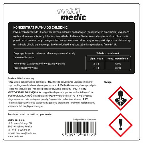 KONCENTRAT PŁYNU DO CHŁODNICY RÓŻOWY MOBIL MEDIC G12 - 35°C 4L na Arena.pl